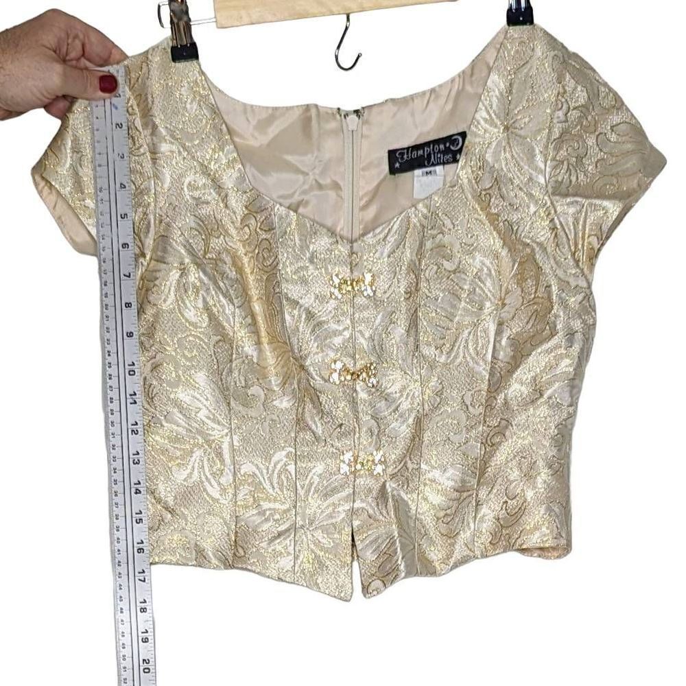 Hampton Nites Embroidered Metallic Cropped Blouse Pleated Skirt Beige Sz Medium - Picture 9 of 15